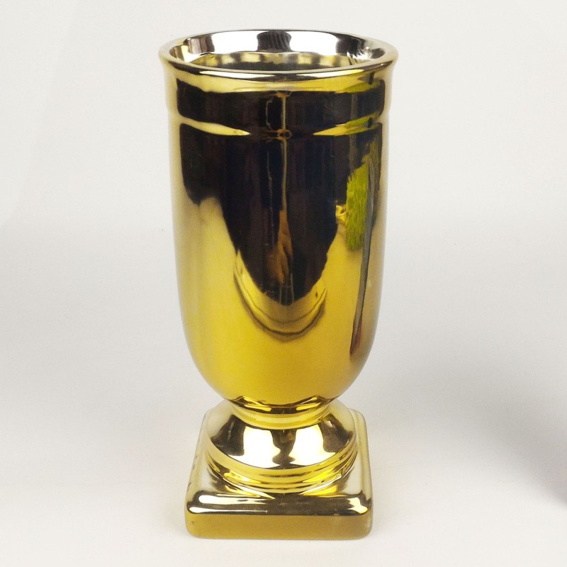 VASO PORC. TUBO ALTO C/ BASE QUADRADA DOURADO - Ref. 93055K