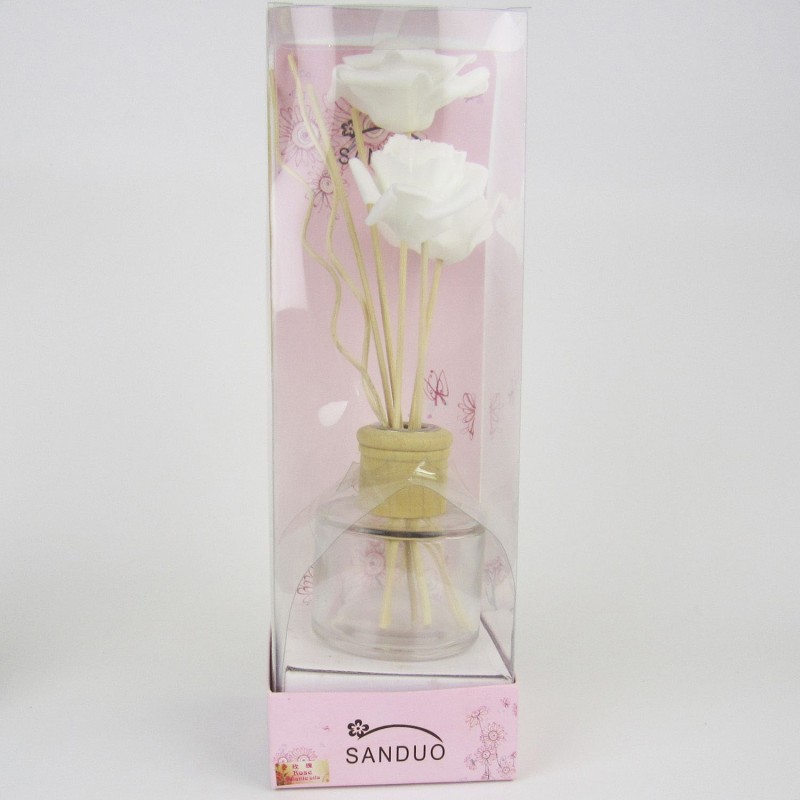 AROMATIZADOR VASO VIDRO REDONDO C/ DIFUSOR FLOR ESPUMA - Ref. SD907